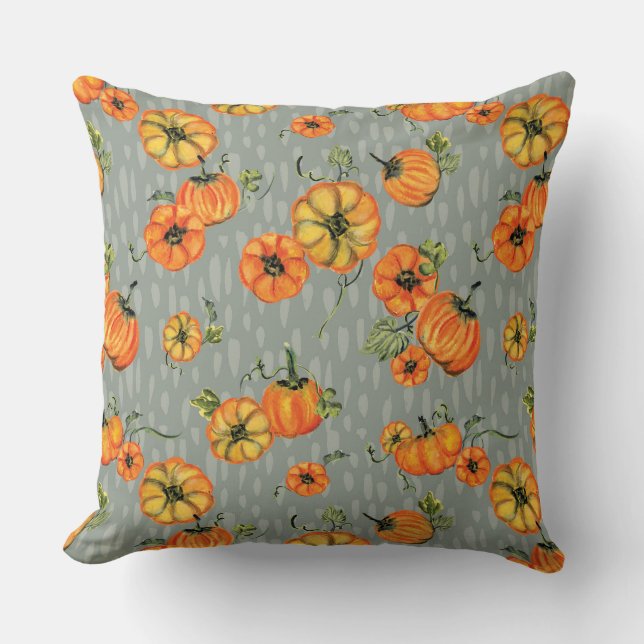 Coussin Aquarelle Peinte Citrouilles d'Automne Orange/Beig (Recto)