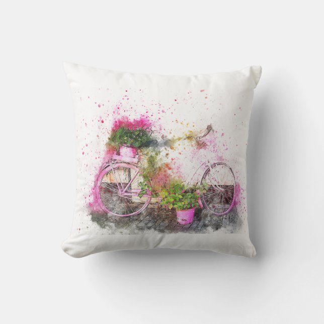 Coussin Aquarelle peinte vélo en rose (Recto)