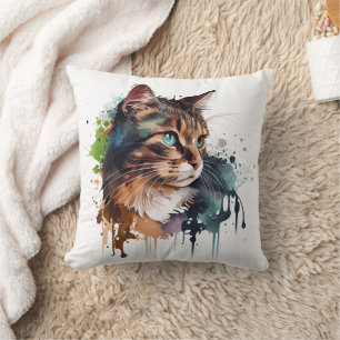 Coussin Aquarelle Peinture Chat