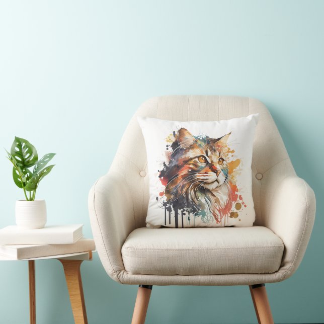 Coussin Aquarelle Peinture Chat (Chaise)