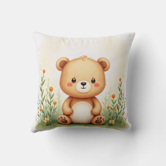 Coussin Aquarelle Peinture d'un mignon, petit ours
