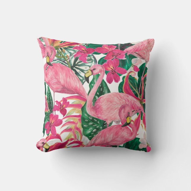 Coussin Aquarelle peinture sans couture motif avec flamant (Recto)