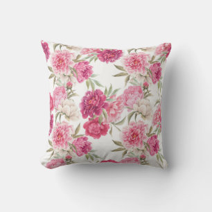 Coussin Aquarelle Peoné rose : Élégance florale