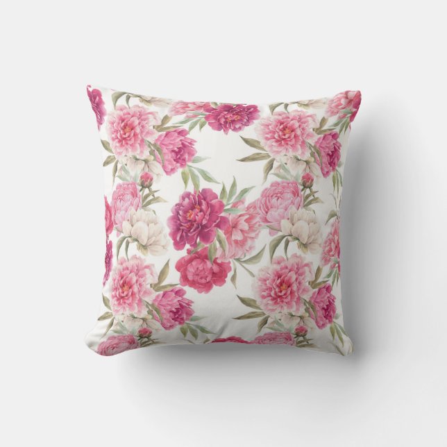 Coussin Aquarelle Peoné rose : Élégance florale (Recto)