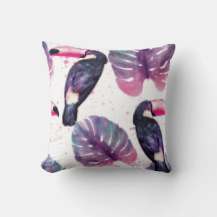 Coussin Aquarelle Perroquets : Tropical Ultra-Violet Chic.