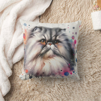 Coussin Aquarelle Perse Chat Portrait coloré
