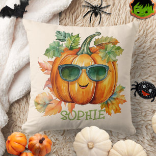 Coussin Aquarelle personnalisée Citrouille mignon Orange H