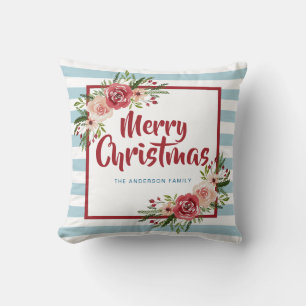 Coussin Aquarelle personnalisée Fleur Joyeux Noël