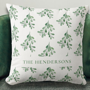 Coussin Aquarelle personnalisée Mistletoe Noël