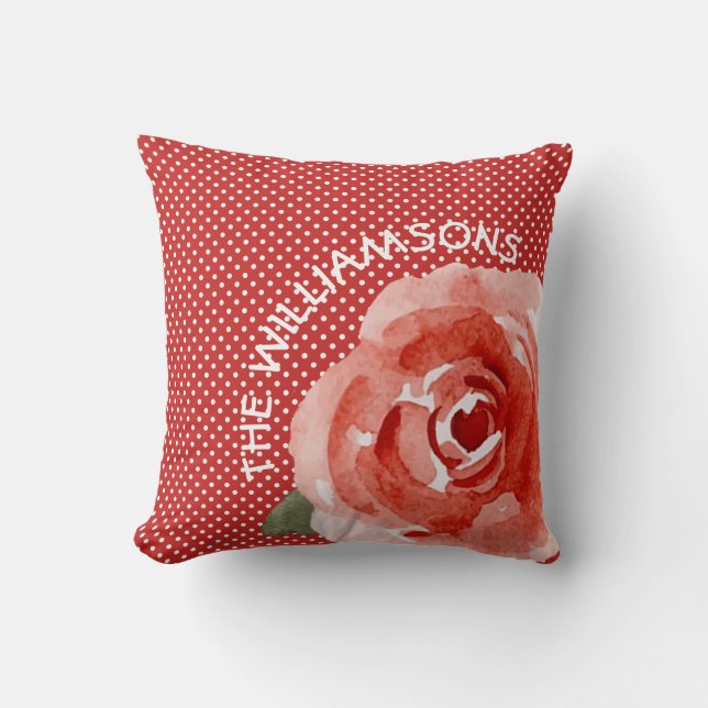 Coussin Aquarelle personnalisée Rose rouge Floral (Recto)