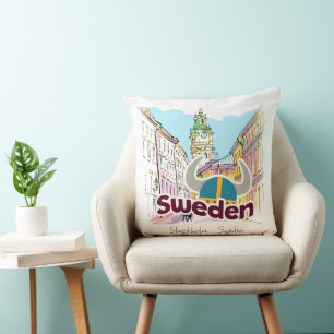 Coussin Aquarelle personnalisée Stockholm Suède