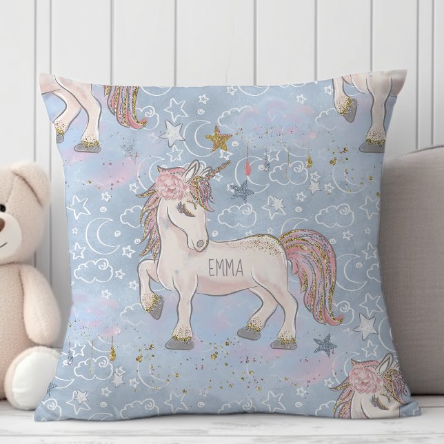 Coussin Aquarelle personnalisée Unicorn Star Monogramme No (Créateur téléchargé)