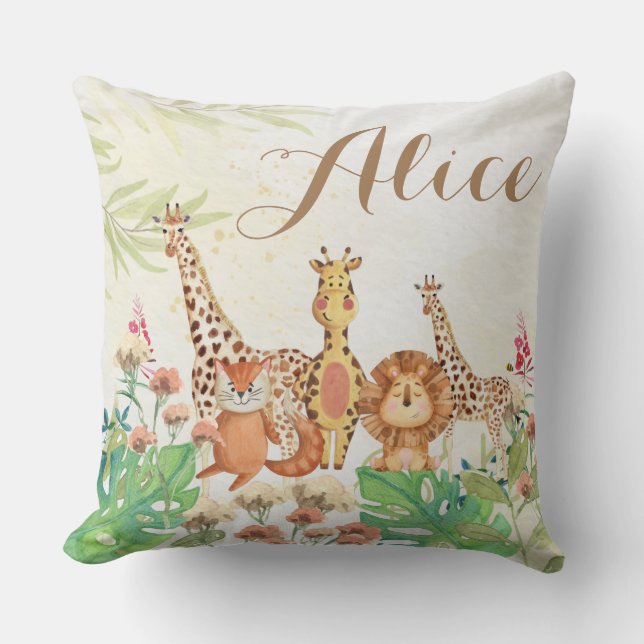 Coussin Aquarelle personnalisée vert de la pouponnière cad (Recto)