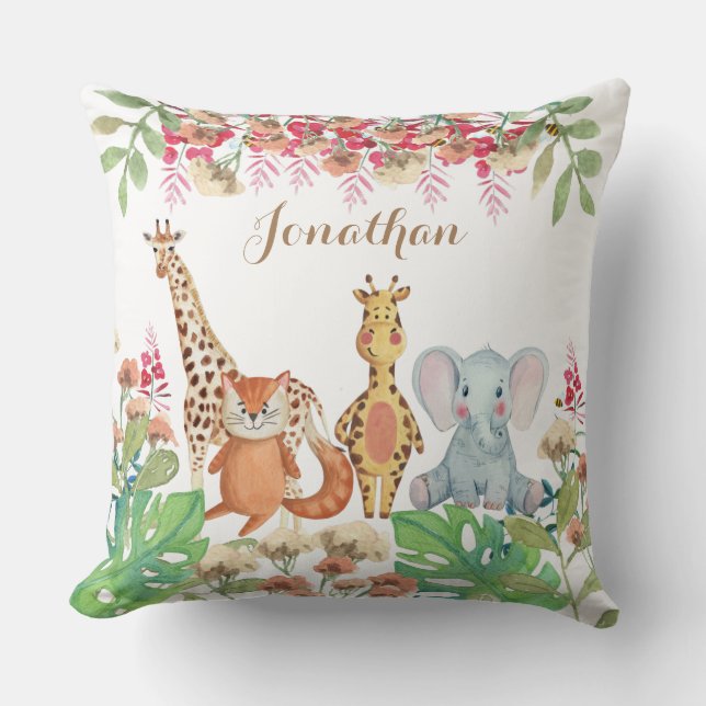 Coussin Aquarelle personnalisée vert de la pouponnière cad (Recto)