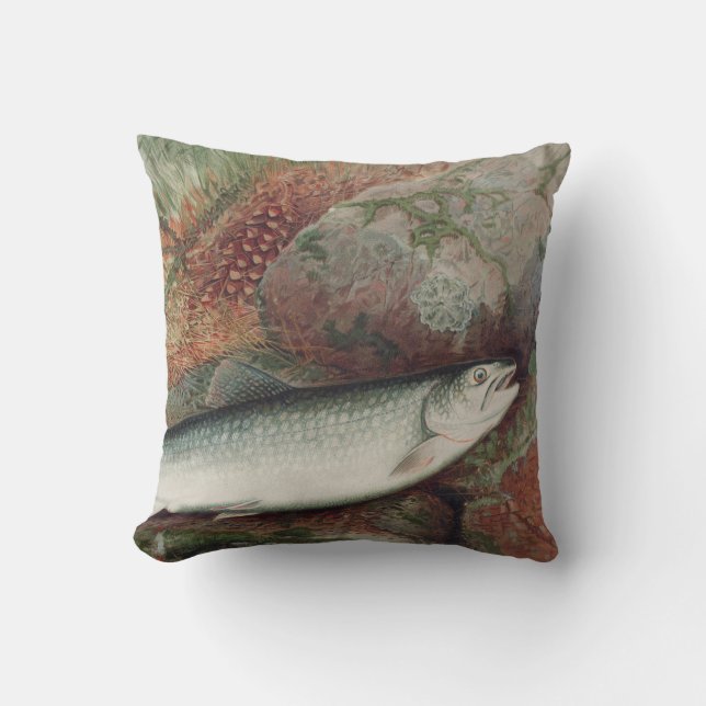 Coussin Aquarelle personnalisée Vintage truite de pêche (Recto)