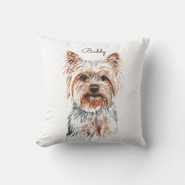 Coussin Aquarelle personnalisée Yorkie (Recto)