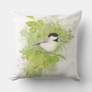 Coussin Aquarelle Pickadee Poplar Tree Oiseau Faune Art