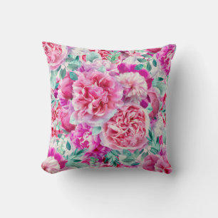 Coussin Aquarelle Pignons roses luxuriants et Feuilles Tur