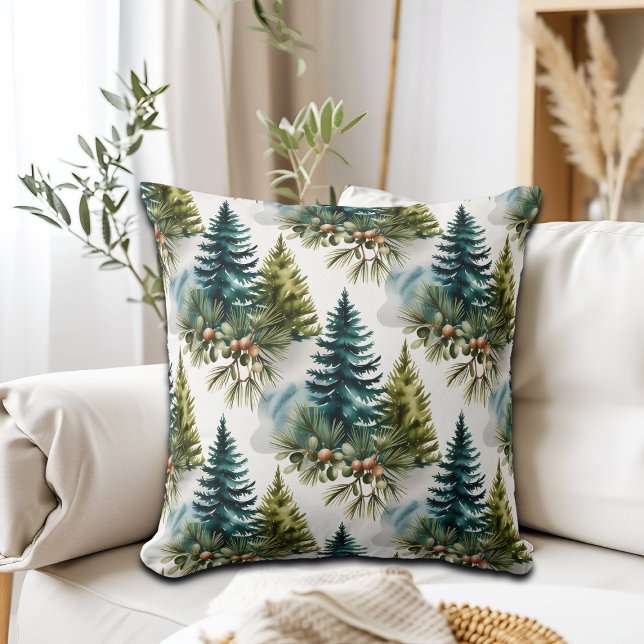 Coussin Aquarelle Pine Motif Elégant hiver (Créateur téléchargé)