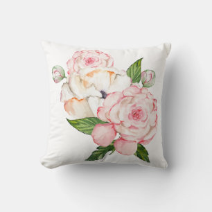 Coussin Aquarelle pivoine en couleurs tendres