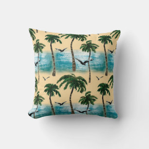 Coussin Aquarelle plage de texture transparente. Palmiers,