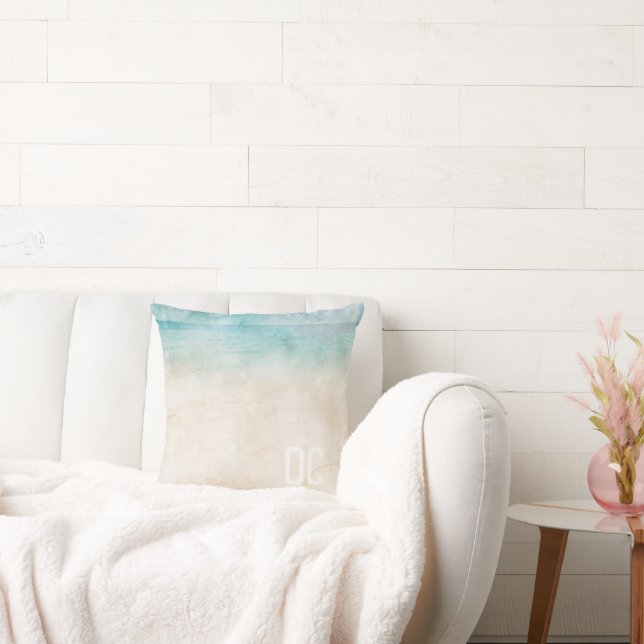 Coussin Aquarelle Plage INITIATIVES Ocean Water Sand Trave (Canapé)