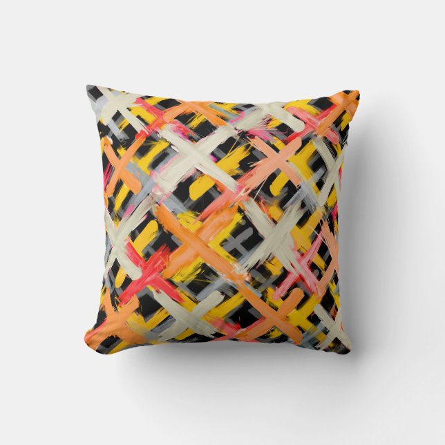 Coussin Aquarelle plaid, gras, coloré, diagonale. (Recto)