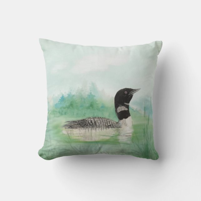 Coussin Aquarelle Plaine commune Sauvage Peinture d'oiseau (Recto)