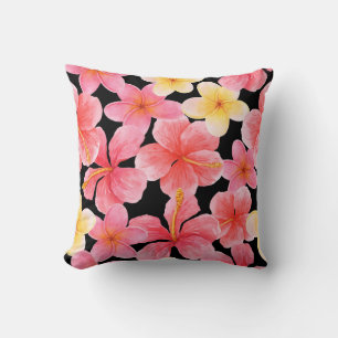 Coussin Aquarelle Plumeria Hibiscus Fleurs Motif