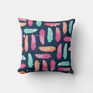 Coussin Aquarelle plumes sans couture motif boho avec fea
