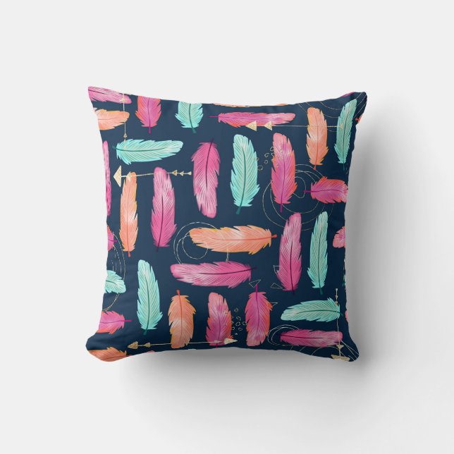 Coussin Aquarelle plumes sans couture motif boho avec fea (Recto)
