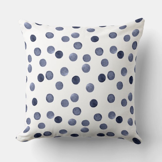 Coussin Aquarelle Point de polka bleu (Recto)