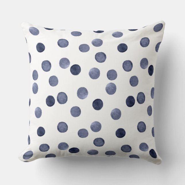 Coussin Aquarelle. Point de polka bleu. (Recto)