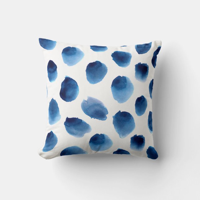 Coussin Aquarelle Points Bleus : Peint à la main sans cout (Recto)