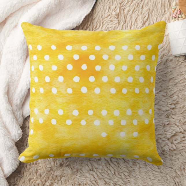 Coussin Aquarelle Polka Dot - Terre Jaune et Blanc (1) (Couverture)