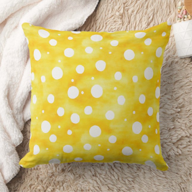 Coussin Aquarelle Polka Dot - Terre Jaune et Blanc (2) (Couverture)