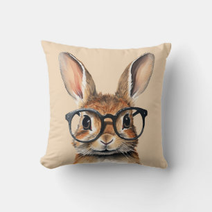 Coussin Aquarelle Portrait Joli Lapin Avec Verres