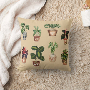 Coussin Aquarelle Pots Plante en terre cuite Monogramme