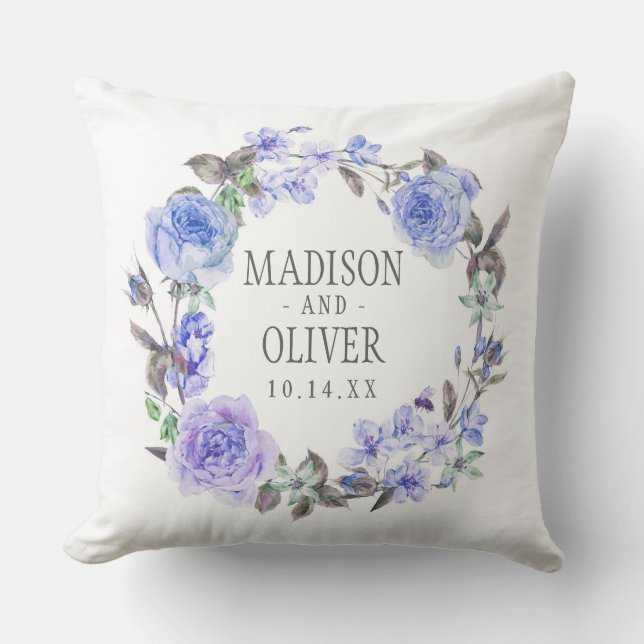 Coussin Aquarelle pourpre en pastel | floral épousant (Recto)