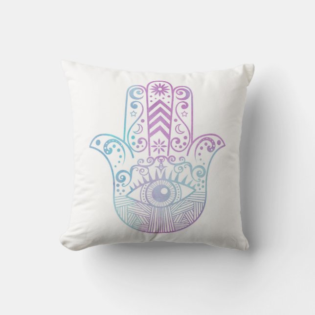 Coussin Aquarelle pourpre et bleue de main de Hamsa (Recto)