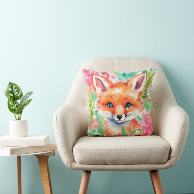 Coussin Aquarelle Preppy Palm Beach Fox en fleurs (Chaise)