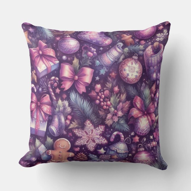 Coussin Aquarelle Purple Motifs de Noël (Recto)