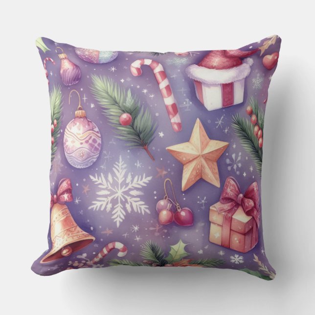 Coussin Aquarelle Purple Motifs de Noël (Recto)