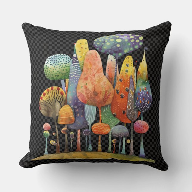 Coussin Aquarelle Quirky Whimsical Mushroom Forest (Recto)