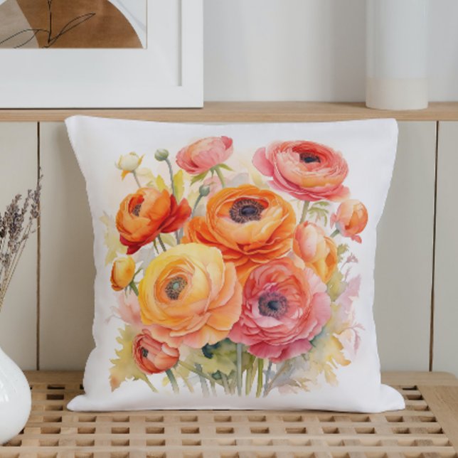 Coussin Aquarelle Ranunculus Rhapsody (Créateur téléchargé)