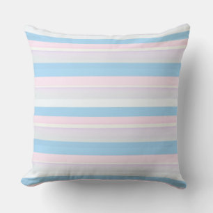 Coussin Aquarelle rayures rose bleu blanc