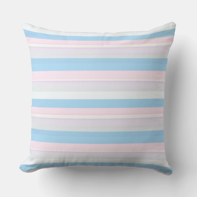 Coussin Aquarelle rayures rose bleu blanc (Recto)