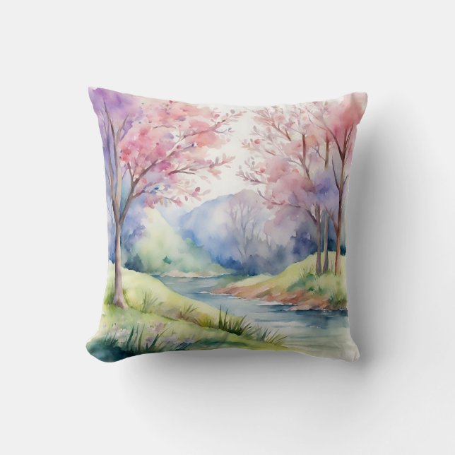 Coussin Aquarelle Ressort paysage naturel (Recto)