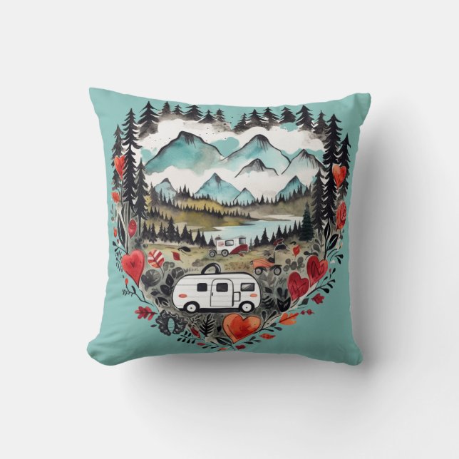 Coussin Aquarelle Retro Camping Heart (Recto)