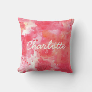 Coussin Aquarelle rose Abstraite Nom personnalisé